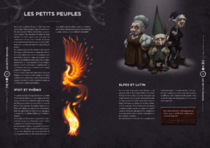 Double page présentant les petit peuple des Ifrit, Phénix, Elfes et Lutin